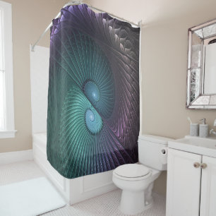 Two Spirals Colorful Modern Abstract Fractal Art Shower Curtain