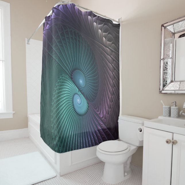 Two Spirals Colorful Modern Abstract Fractal Art Shower Curtain (In Situ)