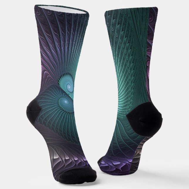 Two Spirals Colorful Modern Abstract Fractal Art Socks (Angled)