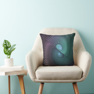 Two Spirals Colorful Modern Abstract Fractal Art Throw Pillow