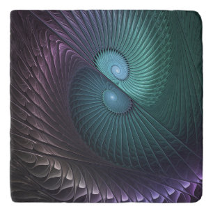 Two Spirals Colorful Modern Abstract Fractal Art Trivet