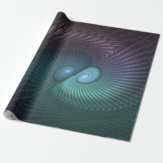 Two Spirals Colorful Modern Abstract Fractal Art Wrapping Paper (Unrolled)