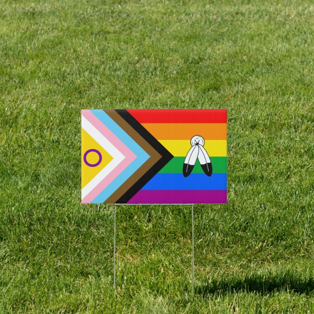 Two-Spirit LGBTQ+ Inclusive Progress Pride Flag Sign (Insitu)
