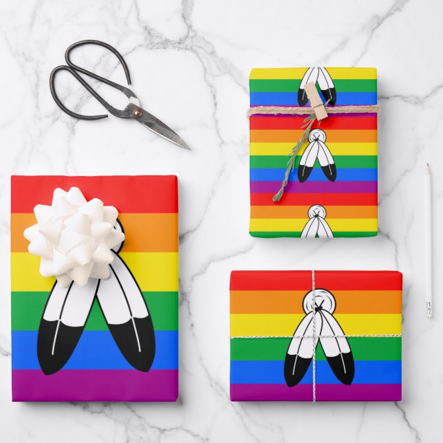 Two-Spirit LGBTQ+ Pride Flag Wrapping Paper Sheets (Front)