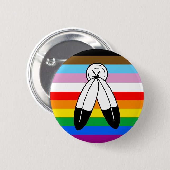 Two-Spirit LGBTQ+ Progress Pride Flag Button (Front & Back)