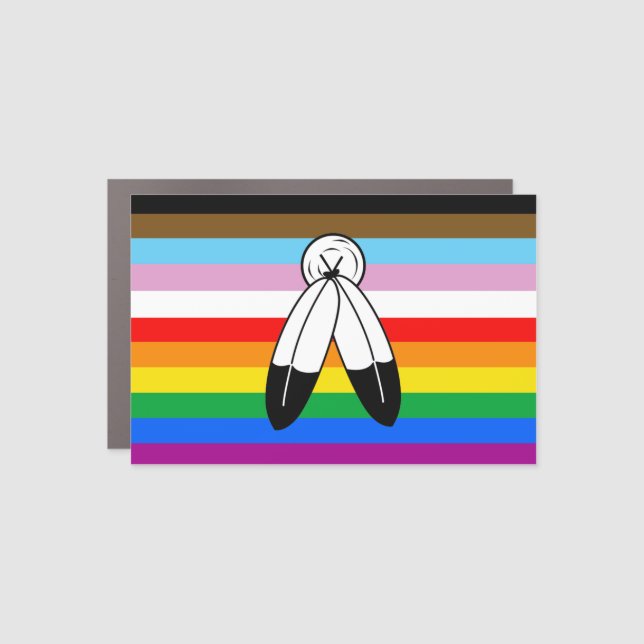 Two-Spirit LGBTQ+ Progress Pride Flag Car Magnet (Front)