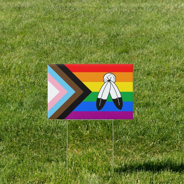 Two-Spirit LGBTQ+ Progress Pride Flag Sign (Insitu)