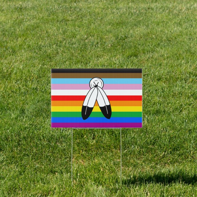 Two-Spirit LGBTQ+ Progress Pride Flag Sign (Insitu)