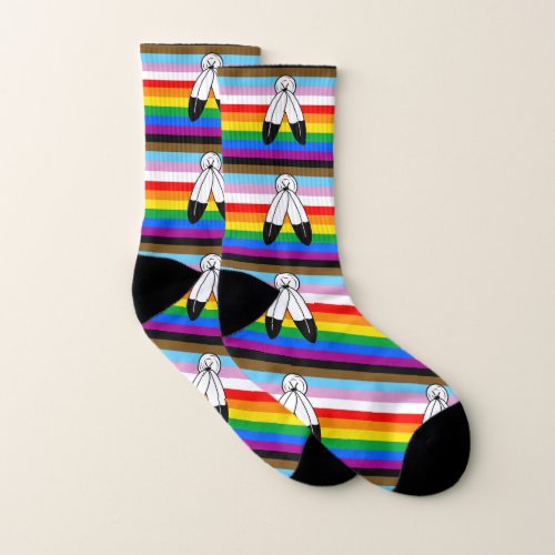 Two_Spirit LGBTQ Progress Pride Flag Socks