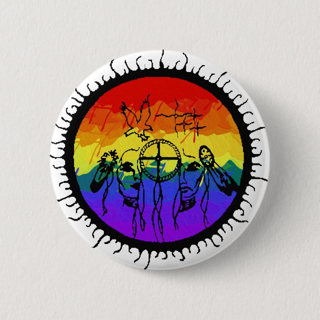 Two-Spirit Mountain Scape Pinback Button (Front)