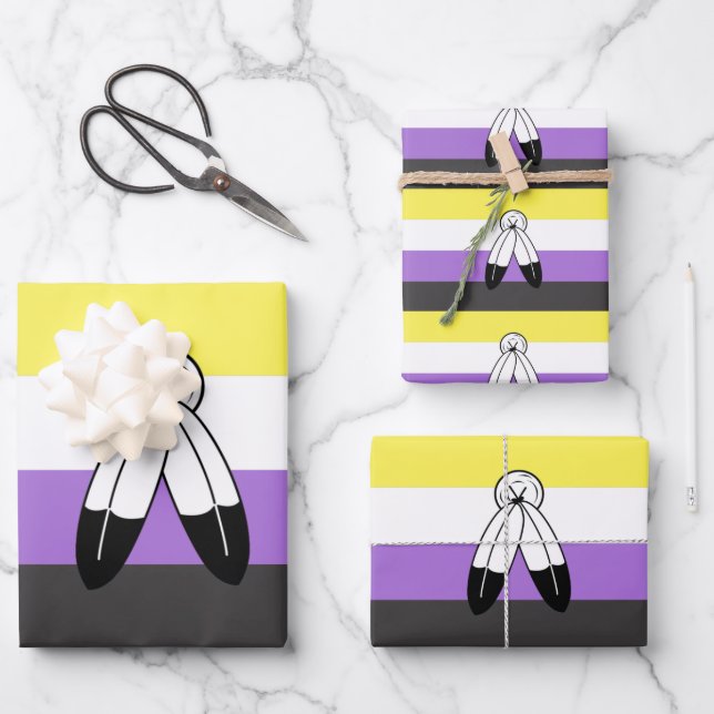 Two-Spirit Nonbinary Pride Flag Wrapping Paper Sheets (Front)