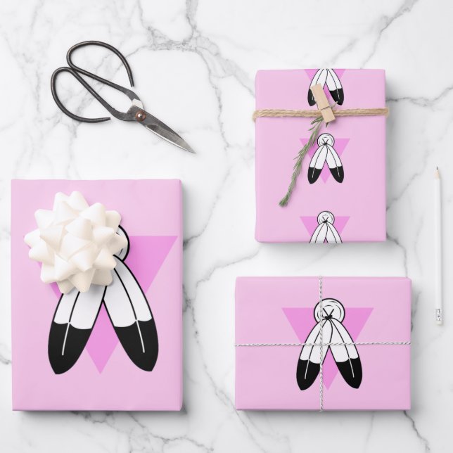 Two-Spirit Pink Triangle Flag Wrapping Paper Sheets (Front)