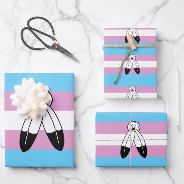 Two-Spirit Trans Pride Flag Wrapping Paper Sheets (Front)