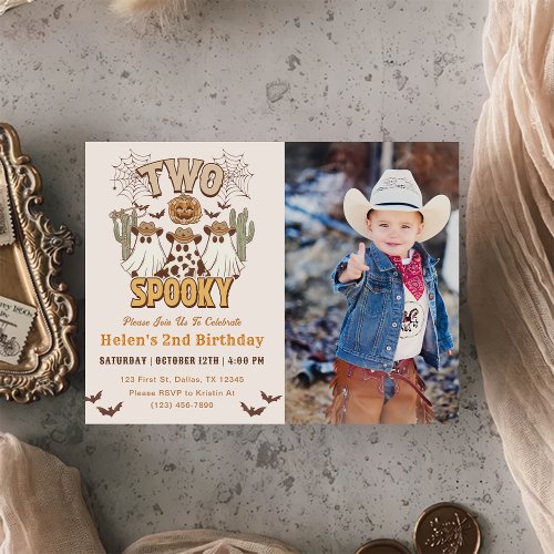 Two Spooky 2nd Birthday Western Party Photo  Invitation