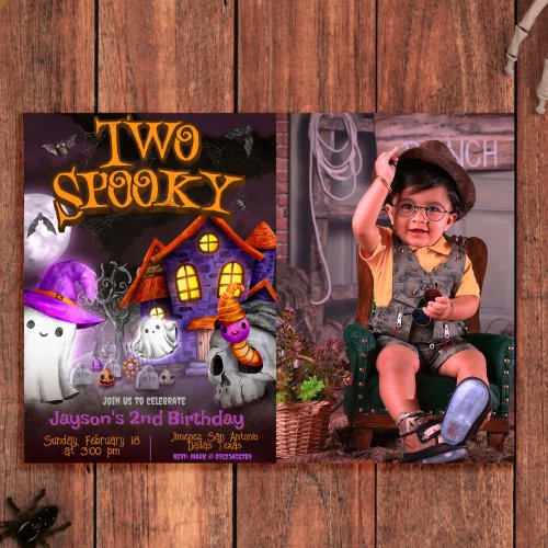 Two Spooky _ 2nd Birthday with Picture Invitation