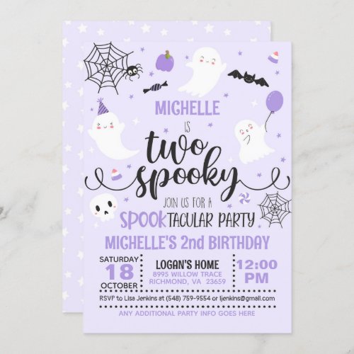 Two Spooky Birthday Invitation _ Girl Purple