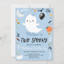 TWO Spooky Blue Ghost Halloween Birthday Invitation