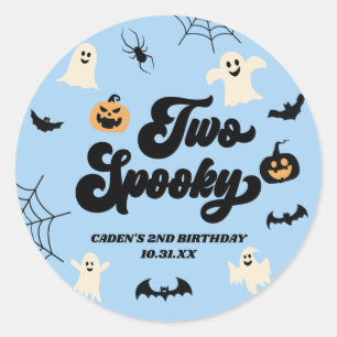 Two Spooky Blue Halloween 2nd Birthday Party Classic Round Sticker