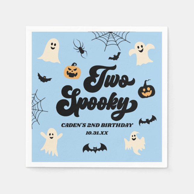 Two Spooky Blue Halloween 2nd Birthday Party Napkins (Front)