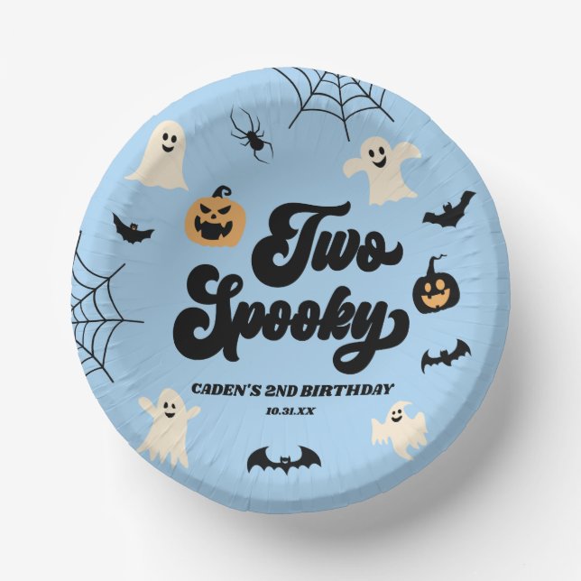 Two Spooky Blue Halloween 2nd Birthday Party Paper Bowls (Front)