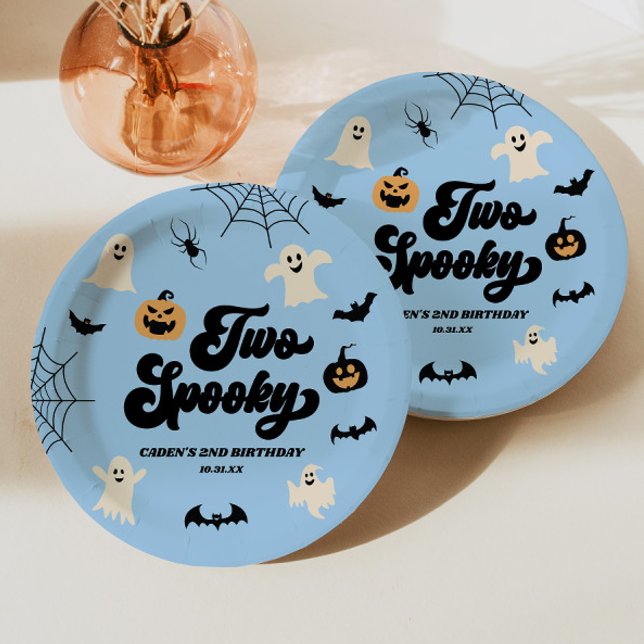 Two Spooky Blue Halloween 2nd Birthday Party Paper Plates (Creator Uploaded)