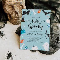 TWO spooky Blue Halloween Birthday Party Invitatio Invitation