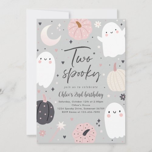 Two Spooky Boho Halloween Ghost 2nd Birthday Party Invitation