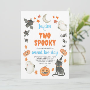 Two Spooky Boy Cute Ghost Halloween 2nd Birthday Invitation