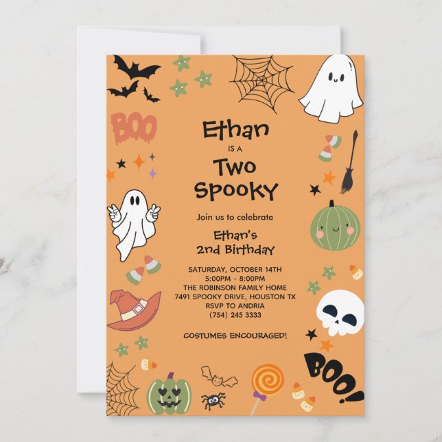 Two Spooky Cute Ghost Halloween 2nd Birthday  Invitation (Front)