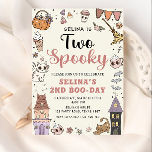 Two Spooky Cute Ghost Halloween 2nd Birthday Invitation