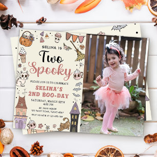 Two Spooky Cute Ghost Halloween Birthday Photo Invitation