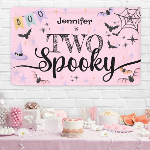 TWO Spooky Cute Ghost Pink Halloween 2nd Birthday Banner