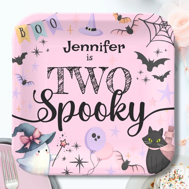 TWO Spooky Cute Ghost Pink Halloween 2nd Birthday Paper Plates (Creator Uploaded)