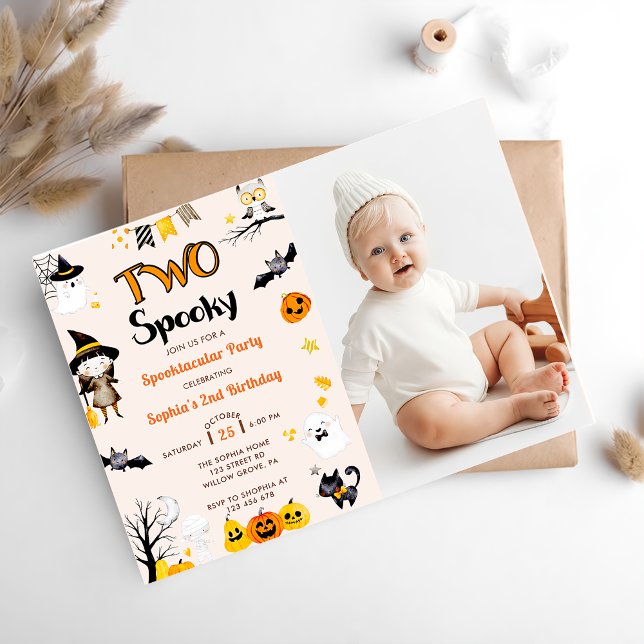 Two Spooky Cute Halloween 2nd Birthday Photo Invitation (Creator Uploaded)