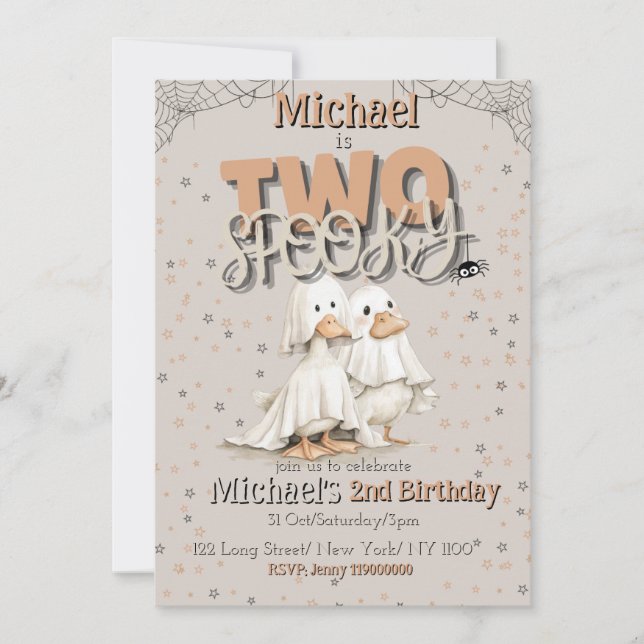 Two Spooky Cute Halloween Ghost 2nd Birthday Invitation (Front)