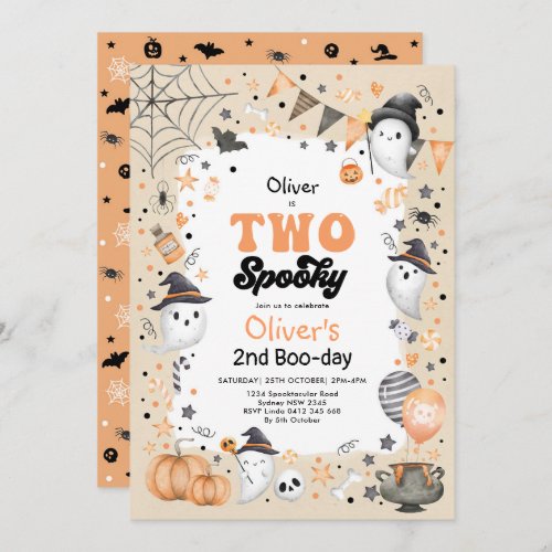 Two Spooky  Cute Halloween Ghost 2nd Birthday Invitation
