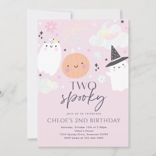 Two Spooky Cute Halloween Ghost 2nd Birthday Party Invitation