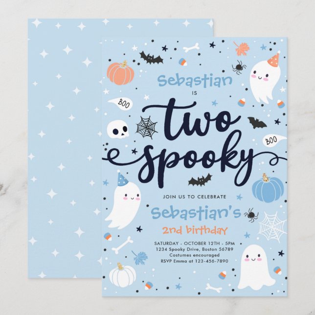 Two Spooky Cute Halloween Ghost 2nd Birthday Party Invitation (Front/Back)