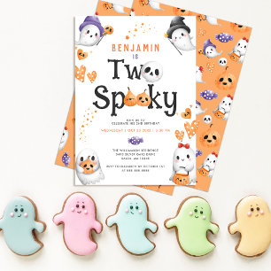 Two Spooky Cute Halloween Ghost 2nd Birthday Party Invitation