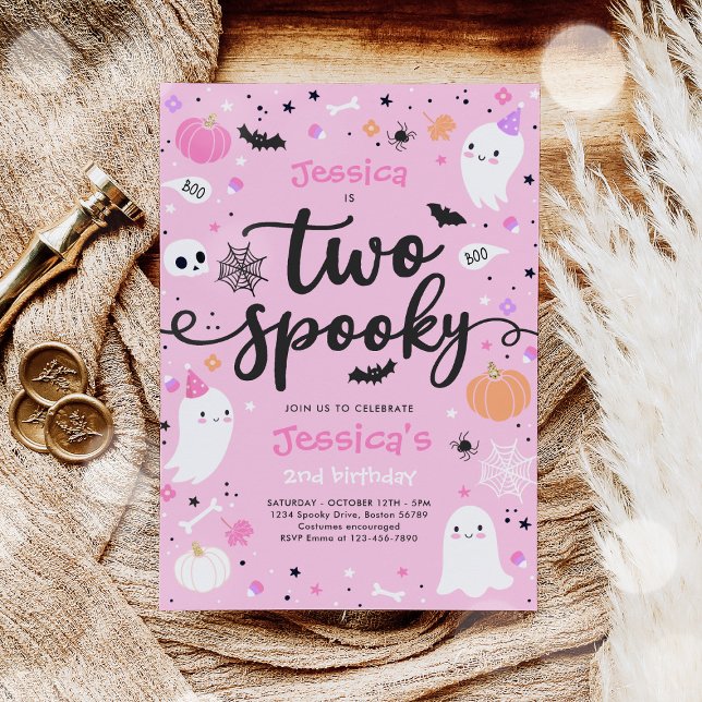 Two Spooky Cute Halloween Ghost 2nd Birthday Party Invitation (Creator Uploaded)