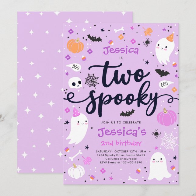 Two Spooky Cute Halloween Ghost 2nd Birthday Party Invitation (Front/Back)