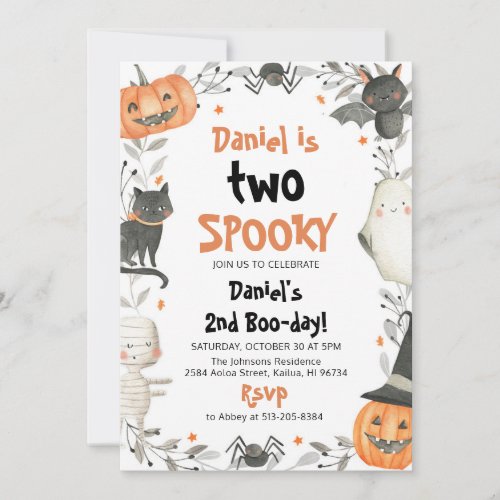 Two Spooky Cute Halloween Ghost 2nd Birthday Party Invitation