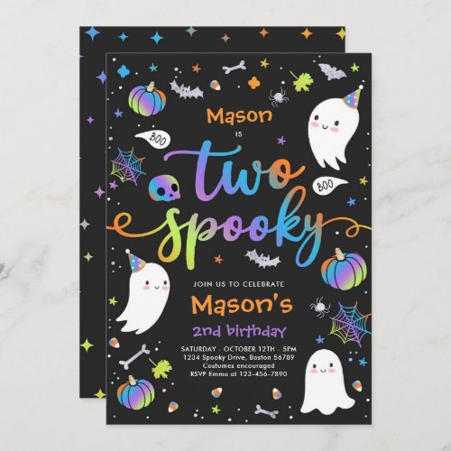 Two Spooky Cute Halloween Ghost 2nd Birthday Party Invitation