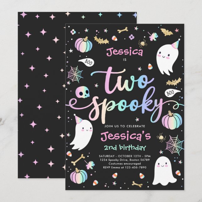 Two Spooky Cute Halloween Ghost 2nd Birthday Party Invitation (Front/Back)