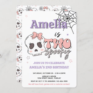 Two Spooky Cute Pink Halloween Birthday Party Invitation