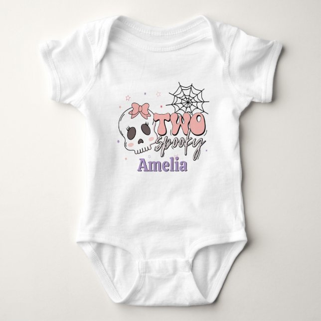 Two Spooky Cute Pink Halloween Name Birthday Baby Bodysuit (Front)