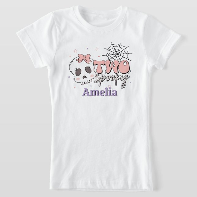 Two Spooky Cute Pink Halloween Name Birthday T-Shirt (Laydown)
