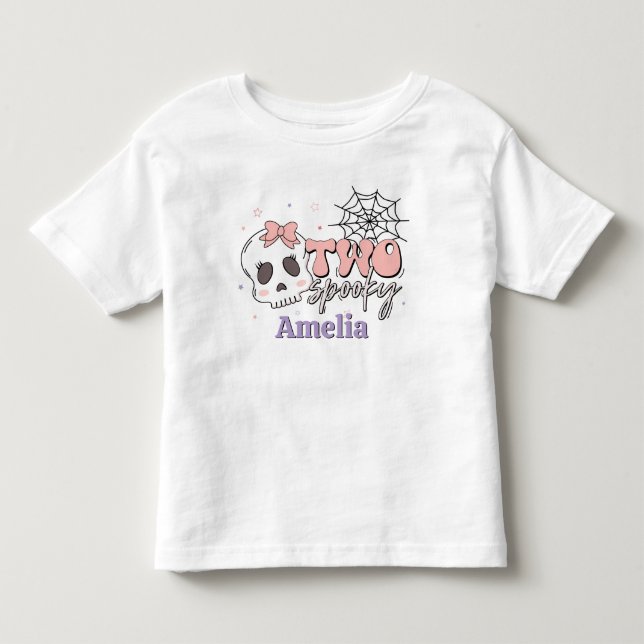 Two Spooky Cute Pink Halloween Name Birthday Toddler T-shirt (Front)