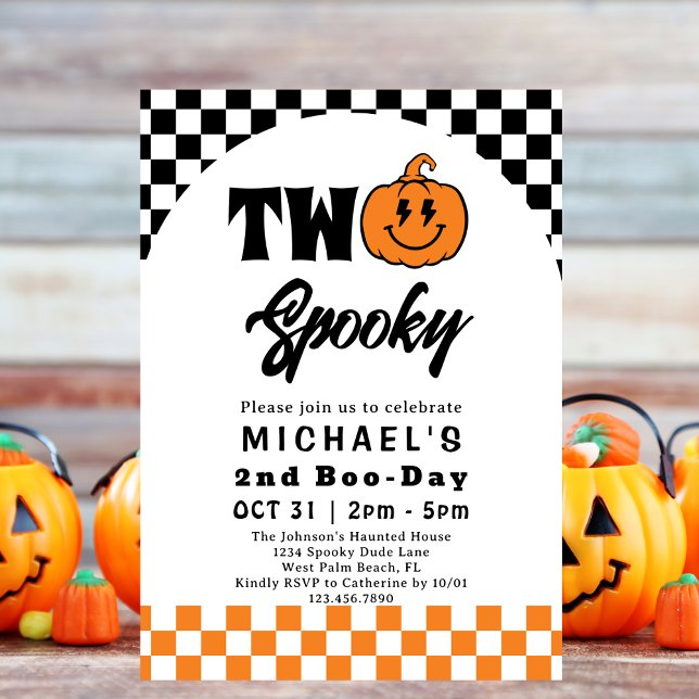 Two Spooky Fun Retro Halloween 2nd Birthday Party Invitation (Creator Uploaded)