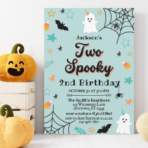  Two Spooky Gender Neutral Halloween 2nd Birthday Invitation